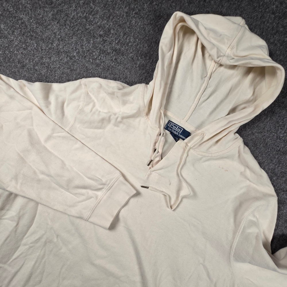 Polo Ralph Lauren Lace Up Hooded Long Sleeve Shirt Mens Large Cream  Pocket
